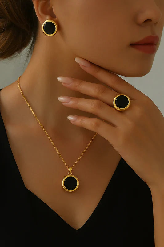 Elegant Black Onyx Gold Jewelry Set